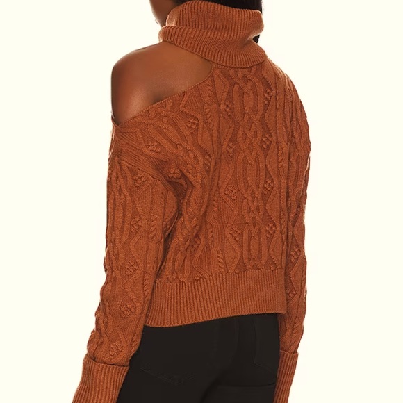 Paige x Anthropologie Raundi Cable Knit M Brown Red Cropped OffShoulder Pullover - Picture 13 of 13